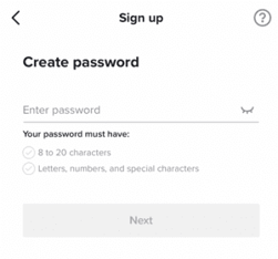 TikTok Create password