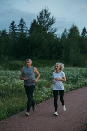 older couple jogging together outside
