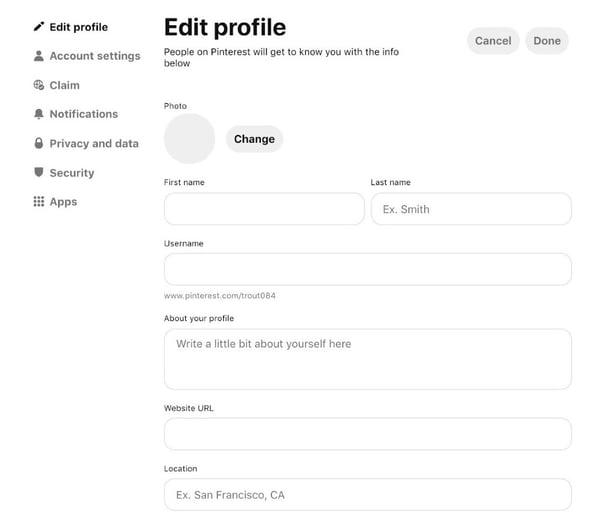 Pinterest - Edit Profile
